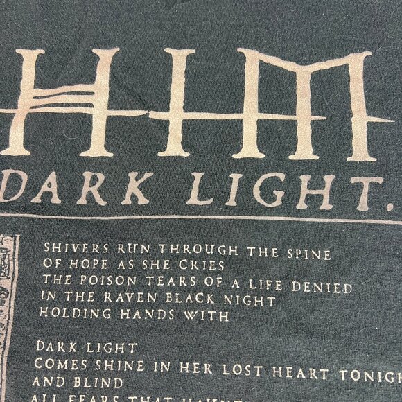 Y2K HIM Band Shirt Men Large Black Dark Light Heartagram Lyrics Double Sided Tee - Picture 6 of 11